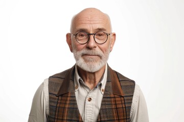 Obraz premium Mature businessman teacher grandfather freelancer professor in glasses.