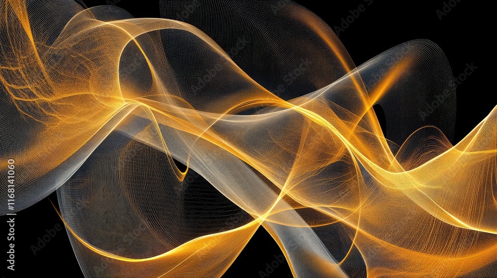 Poster dynamic flowing lines with soft glowing effects in ai-inspired abstract technology background with c