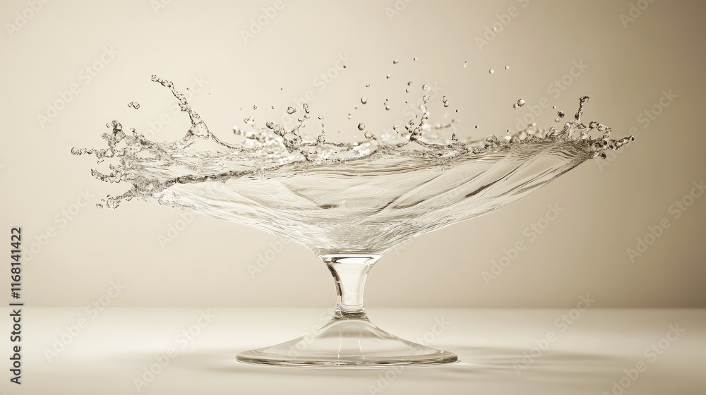 Poster elegant splash effect with crystal-clear water captured dynamically in mid-air against a clean neutr