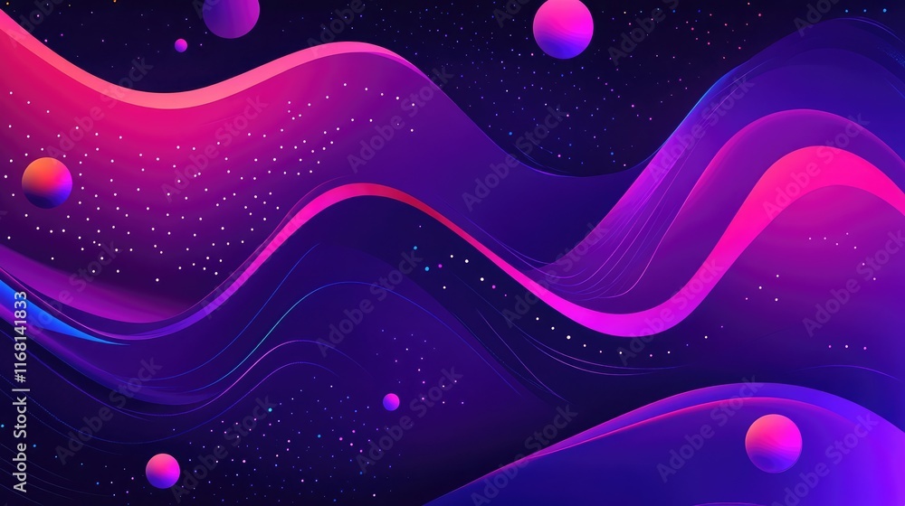 Poster futuristic ai-inspired design with glowing dots, soft flowing textures, and dynamic gradients in dar