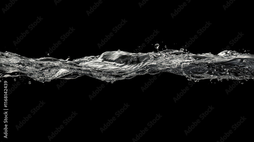 Poster high-speed capture of water droplets colliding in the air, creating a dynamic explosion of ripples o