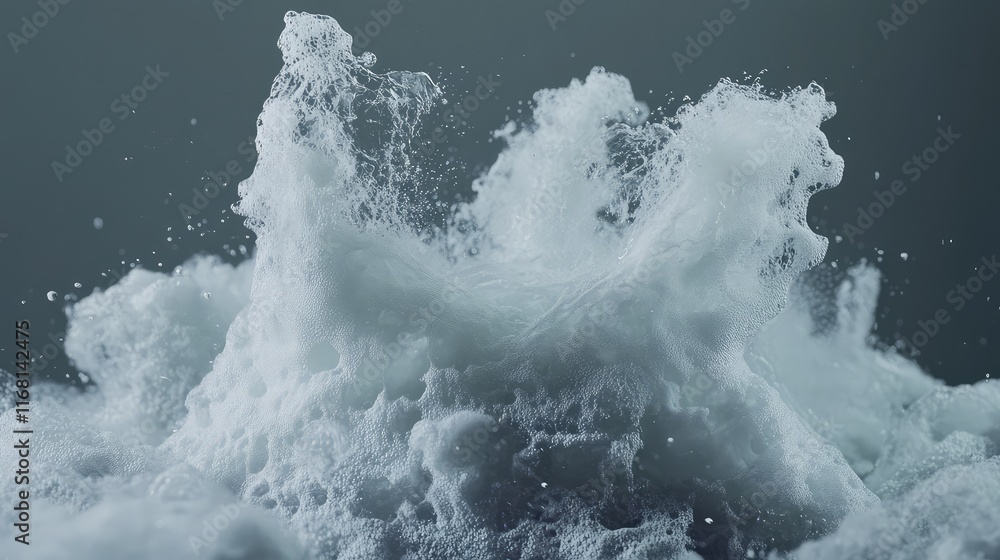 Poster high-speed capture of water droplets colliding in the air, creating a dynamic explosion of ripples o