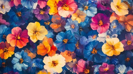 Endless, summer flowers pattern, made of acrylic, watercolor, handmade, from original canvas art. Grunge paint texture with brush stroke effect. 3d shadows. Vector.