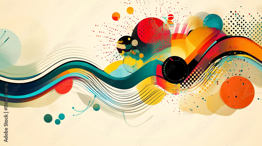 Wall mural bright advertising layout with playful shapes and dynamic geometric patterns, abstract geometric pat