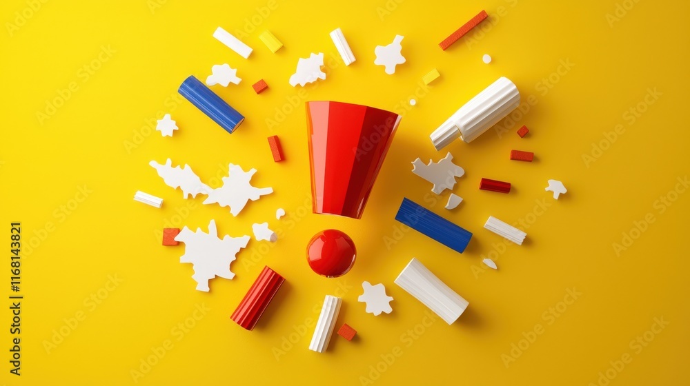 Aufkleber Creative Explosion of Colorful Shapes and Objects Abstract Art Studio