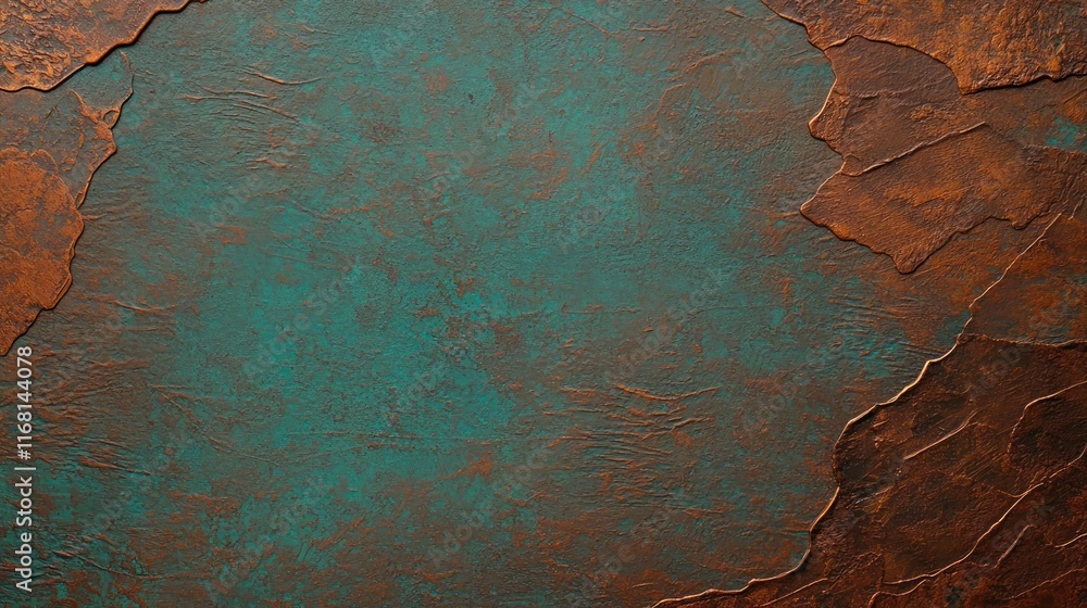Aufkleber grungy abstract background concept. textured surface with shades of turquoise and copper, creating a