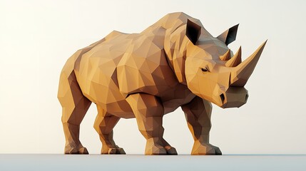 Fototapeta premium A Majestic Rhino Sculpture Displaying Its Strength and Grace against a Minimalist Background in an Artistic Representation of Wildlife