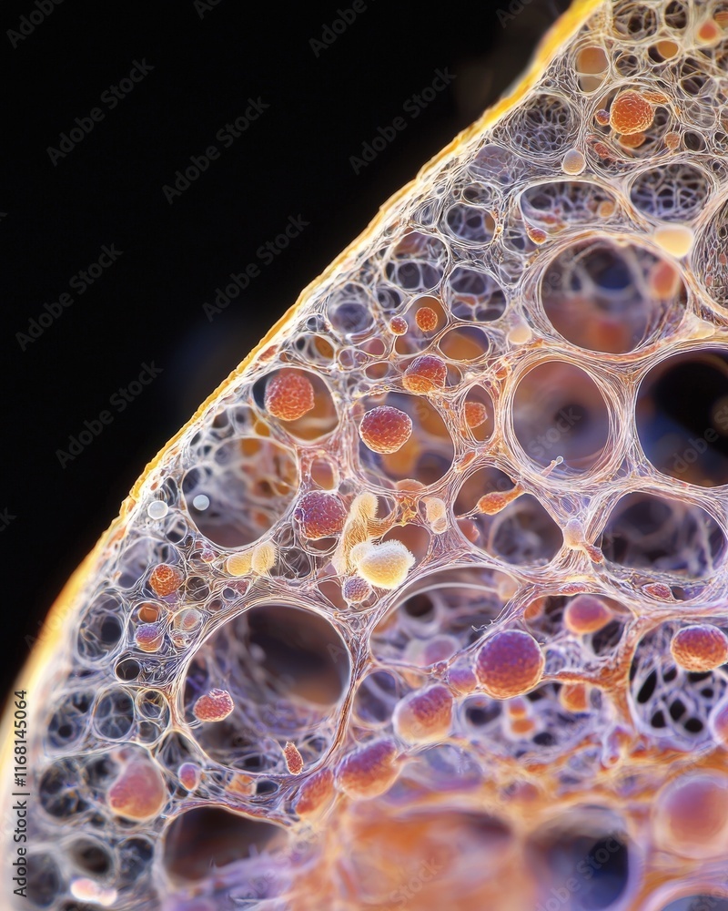 Poster exploring bubble structures in microbiology laboratory close-up science