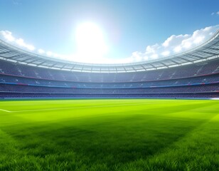 Stadium: Lush Green Field, Bright Sun, and Full Stands