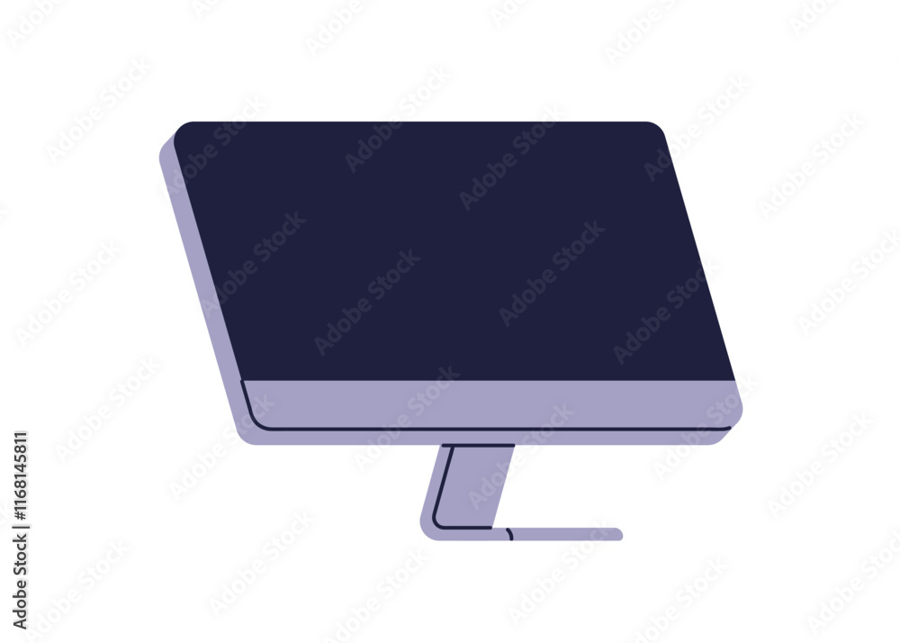 Poster personal computer screen, black blank empty display. desktop pc on stand. workplace gadget, digital 