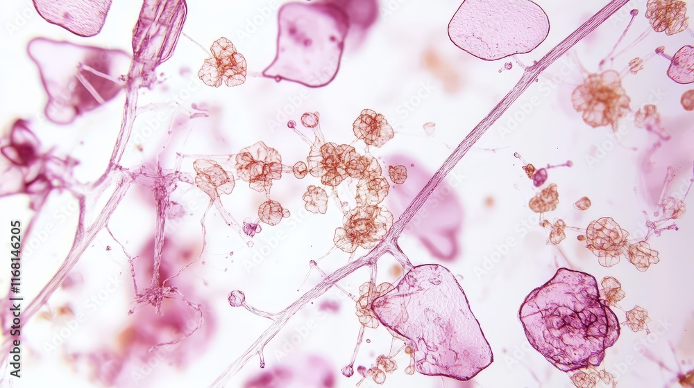 Poster exploring cellular structures microscopic scientific images abstract