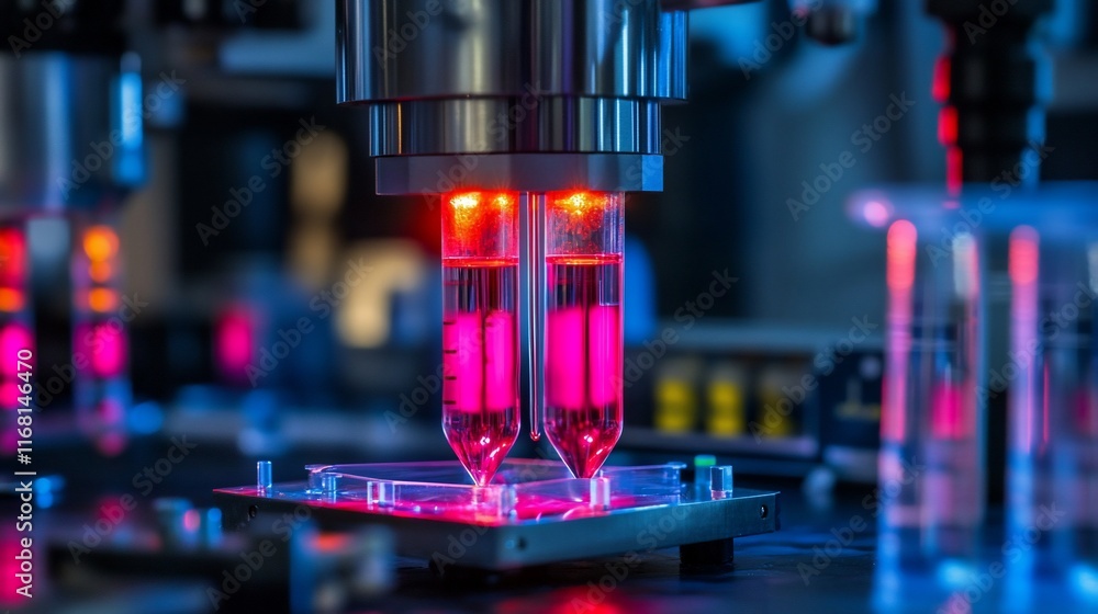 Poster automated liquid handling system processing samples in a laboratory.