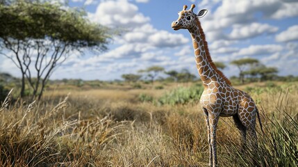 Giraffe standing savanna grassland sunny day Africa wildlife
