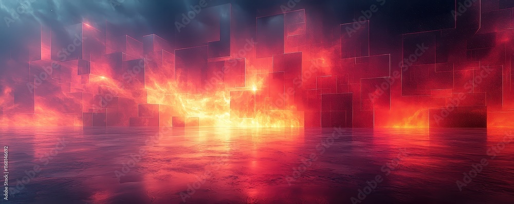 Poster dynamic event backdrop with geometric shapes and light effects