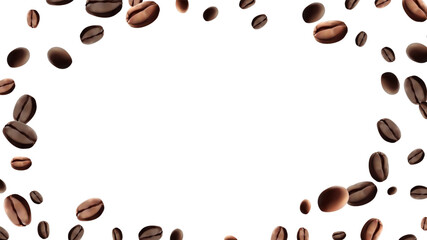 Coffee beans falling Vector illustration 3D Realistic coffee beans falling  For coffee, coffee drink and product design concepts. Template on a white background Mesh gradient wes used
