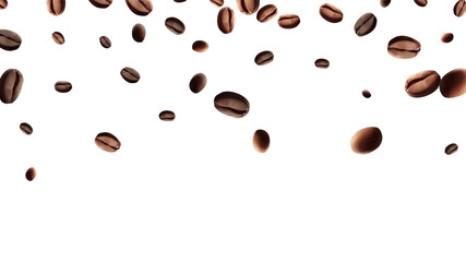 Coffee beans falling Vector illustration 3D Realistic coffee beans falling  For coffee, coffee drink and product design concepts. Template on a white background Mesh gradient wes used
