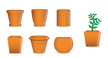 Collection of terracotta Flower Pots Illustration for Interior Design 