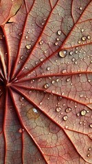 Fototapeta premium A macro capture of a lotus leaf with tiny dew drops forming natural patterns, with the image's upper area open for text.