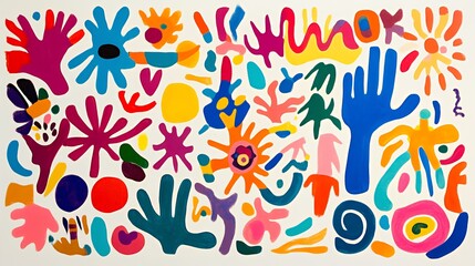 Abstract Colorful Shapes Hands and Flowers
