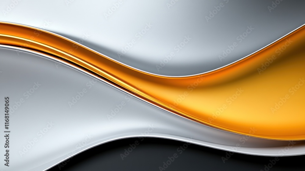 Poster abstract waves of silver and gold create a dynamic visual effect.