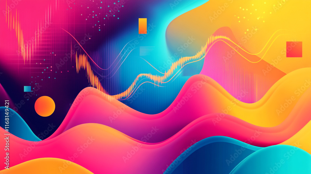 Wall mural bright advertising layout with playful shapes and dynamic geometric patterns, abstract geometric pat