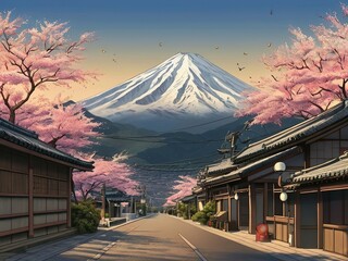 mountain and blossoms,Ai generated 