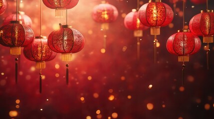 Festive Red Lanterns with Golden Glow.