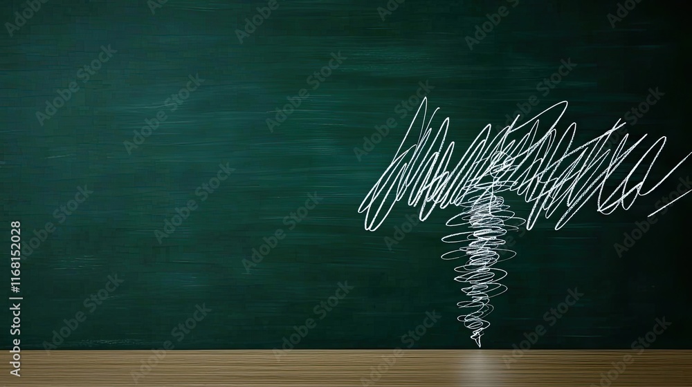 Poster chalkboard abstract background concept. dynamic chalk drawing of a whirlwind on a green chalkboard s