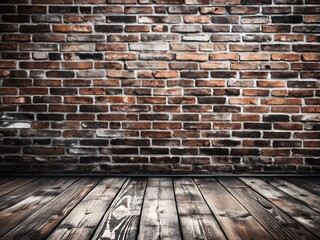 Rustic Red Brick Wall and Weathered Wooden Floor – Vintage Textured Background.