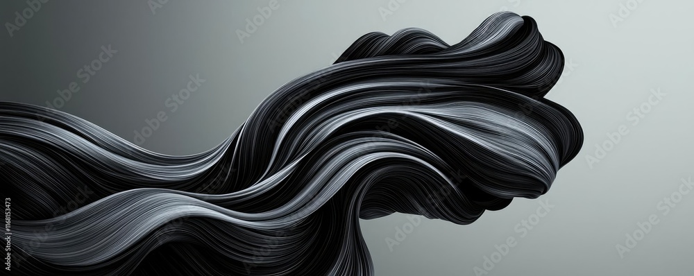 Poster chalkboard abstract background concept. a dynamic abstract image of flowing black ribbons on a soft 