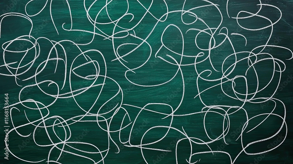 Poster chalkboard abstract background concept. abstract design featuring white tangled lines on a dark gree