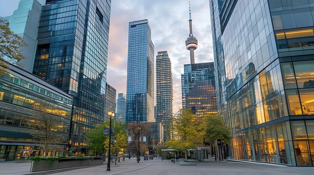 Toronto Skyline at Dusk: Modern Architecture and Cityscape - Powered by Adobe