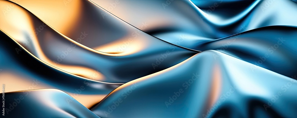 Poster velvet abstract background idea. a close-up of flowing fabric with vibrant blue and gold textures, c