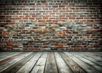 Rustic Red Brick Wall and Weathered Wooden Floor – Vintage Textured Background.