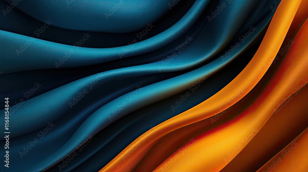 Poster velvet abstract background idea. vibrant waves of blue and orange fabric create a dynamic and flowin