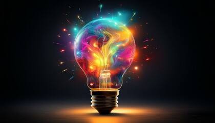Light bulb on black background with copy space. Glowing light bulb symbol of new idea, creativity, innovation, concept, technology, equipment, glowing, inspiration, invention, solution,
