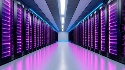 Fototapeta premium Futuristic data center with illuminated server racks.