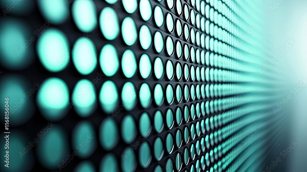 Poster grid abstract background concept. close-up of a modern led display featuring a vibrant teal dot patt