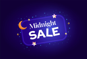 Midnight Sale vector promotion materian design blue purple with moon and stars