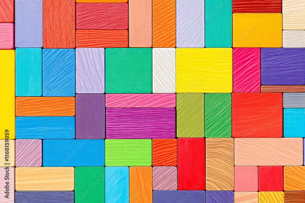 Poster colorful wooden blocks aligned in a grid pattern. wooden texture with vivid colors. bright backgroun