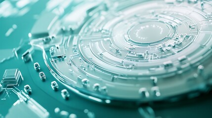 Abstract teal glassy circular technology design.