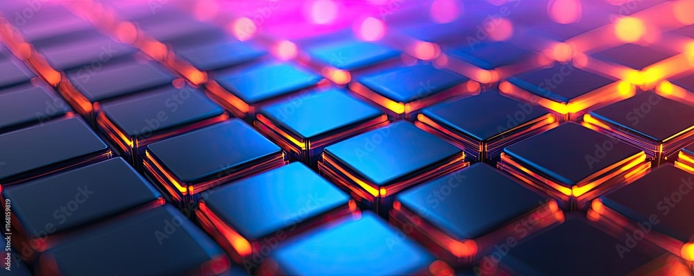 Poster grid abstract background concept. abstract close-up of illuminated square tiles with vibrant colors 