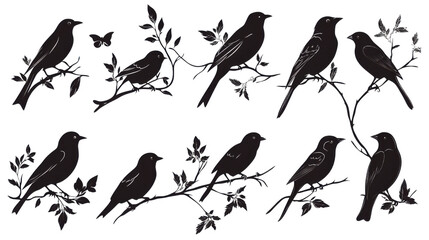 Obraz premium Set of black birds isolated on white background 