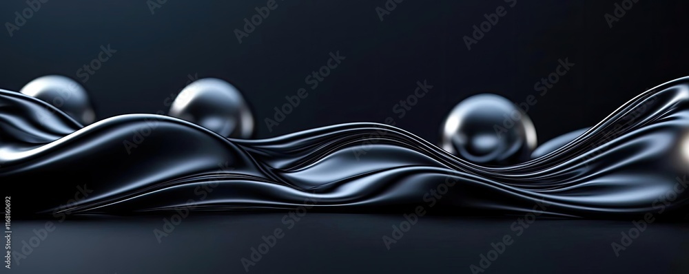 Poster velvet abstract background idea. abstract design featuring smooth waves and metallic spheres in a da