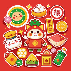 chinese new year icons set