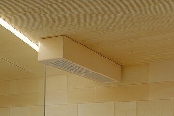 Obraz premium Elegant Modern Ceiling Light Fixture in a Minimalist Interior Setting with Warm Wooden Paneling and Soft Ambient Illumination for Contemporary Home Design