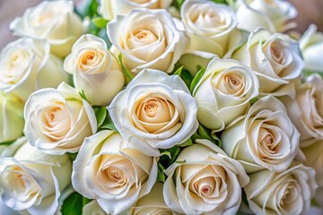 Aerial View Close-Up White Rose Bouquet, Elegant Floral Arrangement, Light Background, Drone Photography