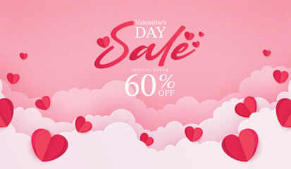 Valentine's Day Sale commercial poster or banner with symbol of heart on pink background. promotion and shopping template or background for love and valentine's day concept. vector design.