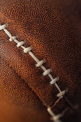Close-up of textured brown leather with white stitching.