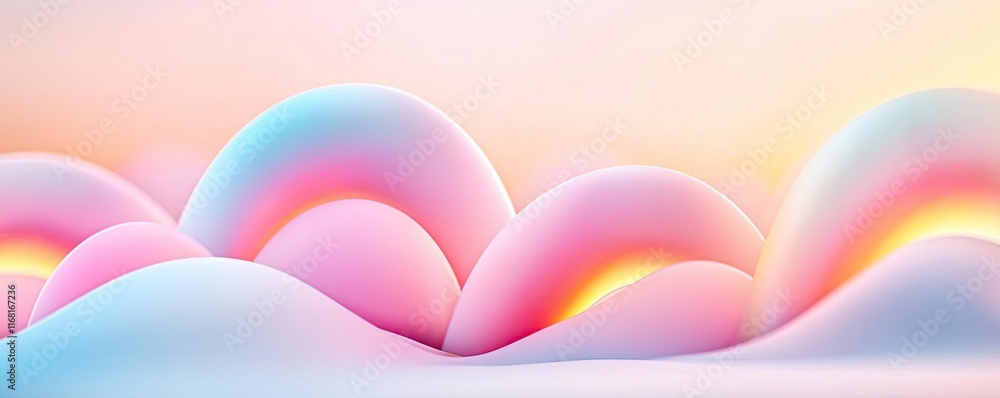 Poster rainbow abstract background idea. abstract soft curves in pastel colors creating a serene and dreamy